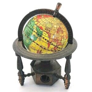 Vintage Metal World Globe Pencil Sharpener (3 1/2") #A059